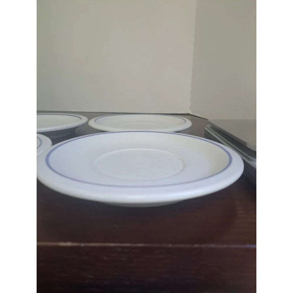 Vintage Set Of 4 Pfaltzgraff Blue And White Stoneware 6.5in Saucers